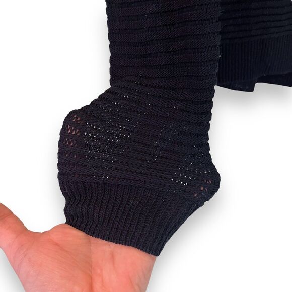 Theory Sweater Womens P XS Navy Blue Ribbed Oversized Cotton Open Knit Crewneck - Picture 6 of 10